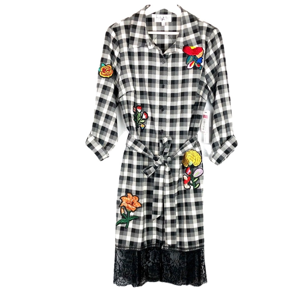 Nicole Miller Plaid Floral Patchwork Jacket Dress